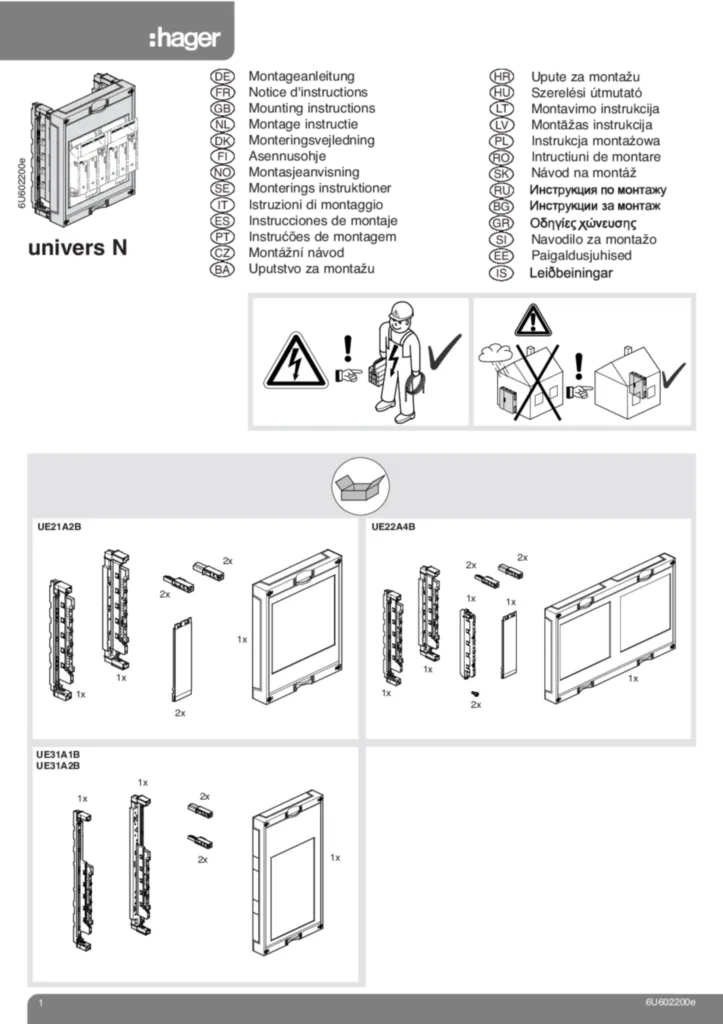 Bild Montageanleitung für UE21A2B, UE22A4B, UE31A1B - Baustein, universN (Stand: 09.2009) | Hager Deutschland