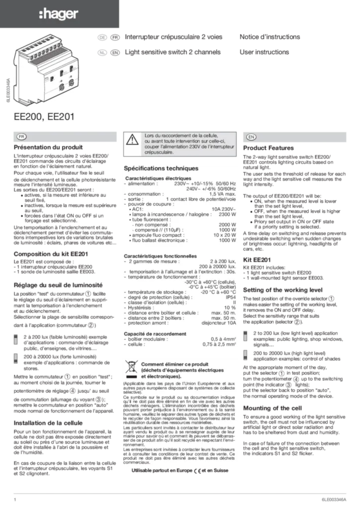 Image Interrupteur crépusculaire 2 voies | Hager France