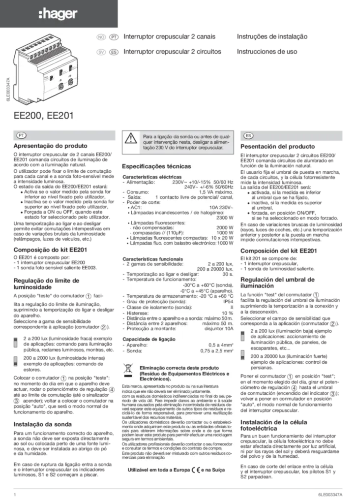 Imagem Manual de instalação es-ES, nn-NO, pt-PT, sv-SE 2010-01-11 | Hager Portugal