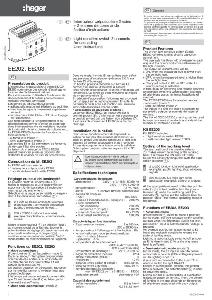 Image Interrupteur crépusculaire 2 voies 2 entrées de commande | Hager France