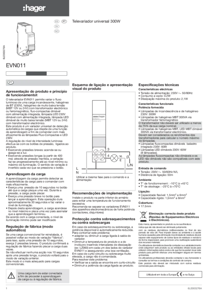 Imagem Manual de instalação es-ES, nn-NO, pt-PT, sv-SE 2011-02-24 | Hager Portugal