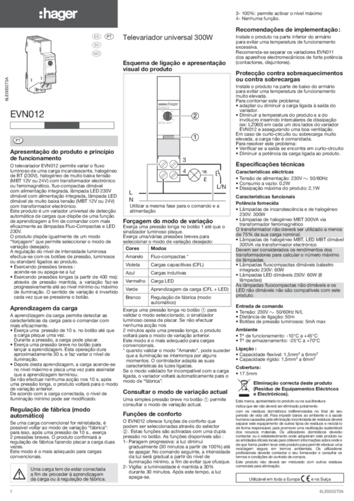 Imagem Manual de instalação es-ES, nn-NO, pt-PT, sv-SE 2011-02-24 | Hager Portugal