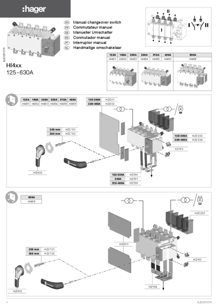 Bild Montageanleitung für HI451 - Lastumschalter 4-polig (DE-PT-EN-FR-ES-NL, Stand: 11.2017) | Hager Deutschland