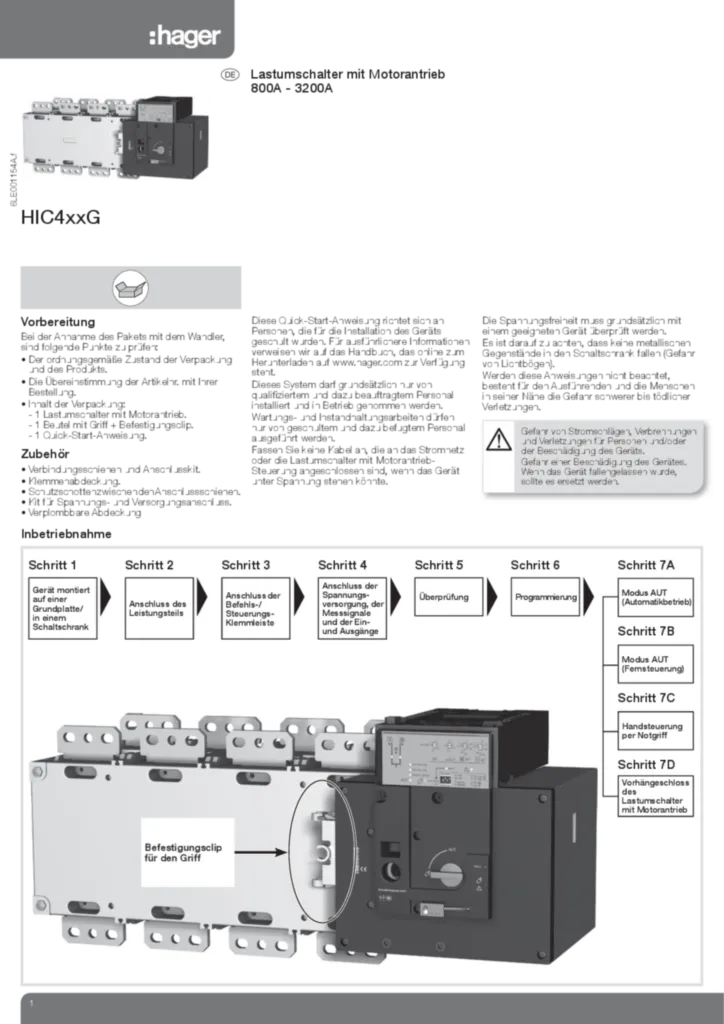 Bild Kurzanleitung - Lastumschalter mit Motorantrieb 800 A - 3200 A HIC4xxG | Hager Deutschland