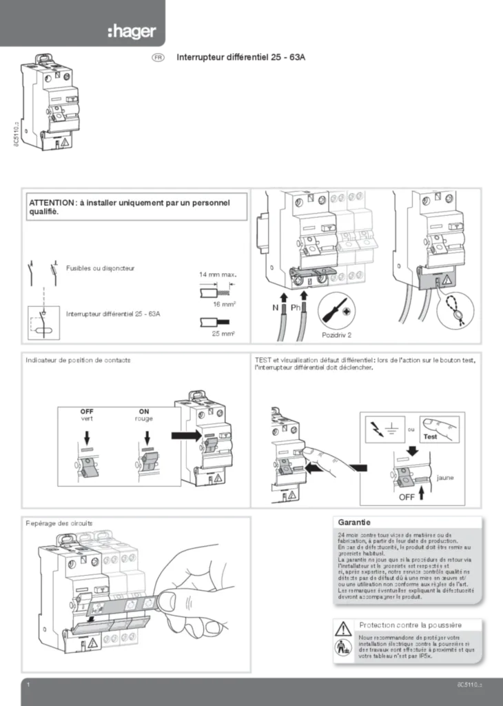 Image Notice interrupteur différentiel 25-63A | Hager France