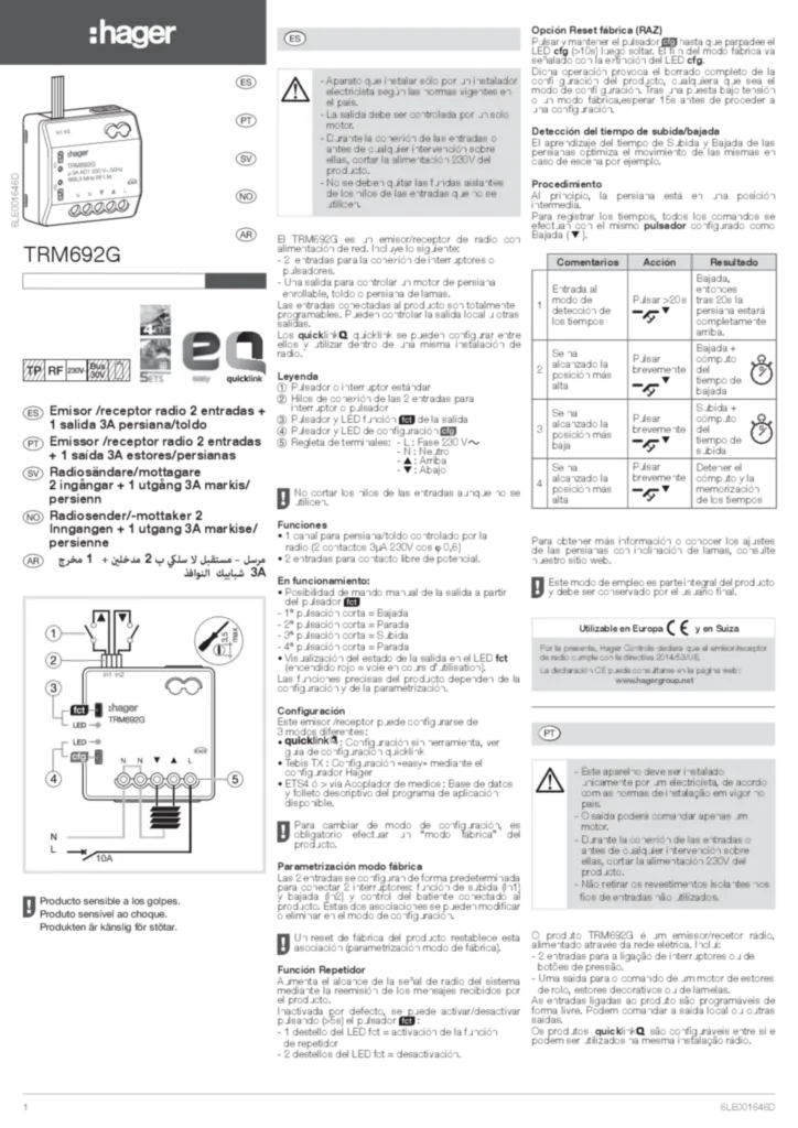 Imagem Manual de instalação es-ES, nn-NO, pt-PT, sv-SE 2017-03-28 | Hager Portugal