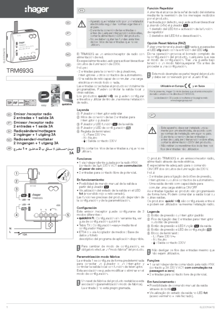 Imagem Manual de instalação es-ES, nn-NO, pt-PT, sv-SE 2017-03-28 | Hager Portugal