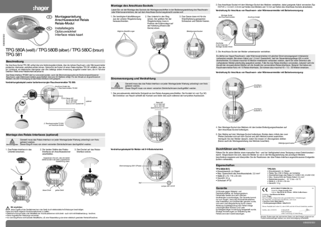 Bild Montageanleitung für TPG580A - Relais- Modul, Anschlusssockel (DE-NL, Stand: 01.2011) | Hager Deutschland