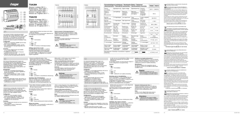 Image NOTICE TXA304/310 10 LANGUES 6LE000120D | Hager France