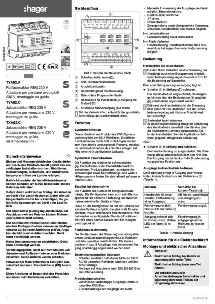 Immagine Manuale di installazione de-DE, it-IT 2017-07-05 | Hager Italia