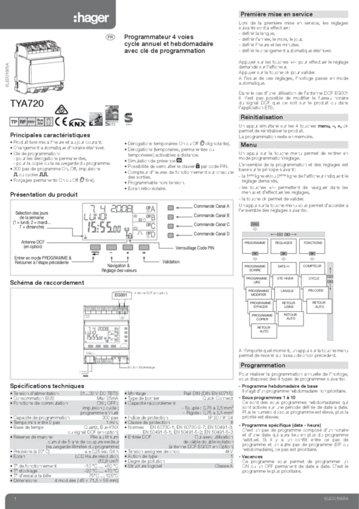 Image Programmateur 4 voies cycle annuel et hebdo avec clé de prog | Hager France