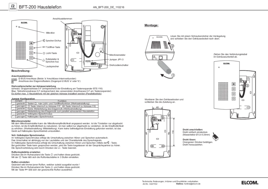 Bild Montageanleitung für 1001801, 1712000 - AudioKit i2Audio BFT-200 (DE-EN, Stand: 02.2011) | Hager Deutschland