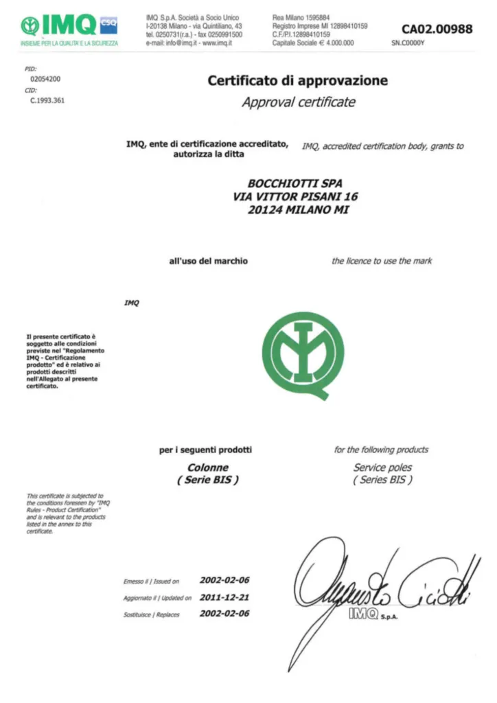 Immagine Certificazioni Ulteriori_Bocchiotti_CA02.00988_Bis | Hager Italia