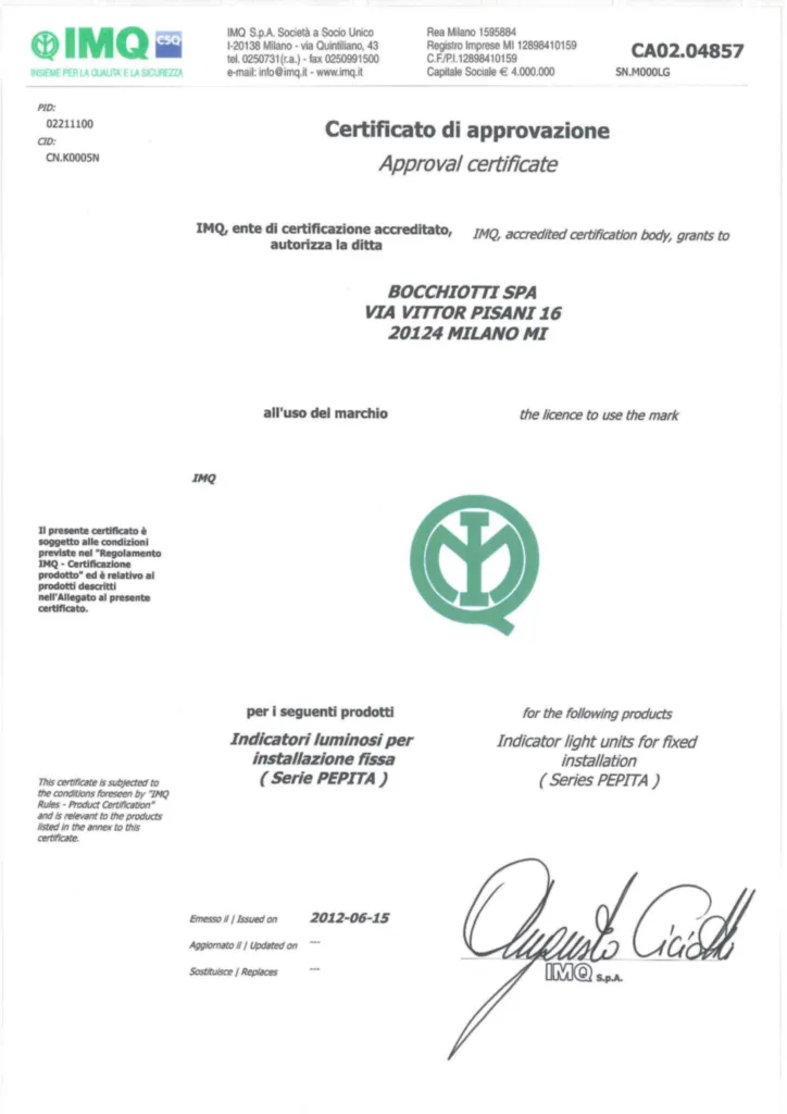 Immagine Certificazioni_IMQ_PEPITA_Segnalatoriluminosi_EN_62094_IMQ | Hager Italia