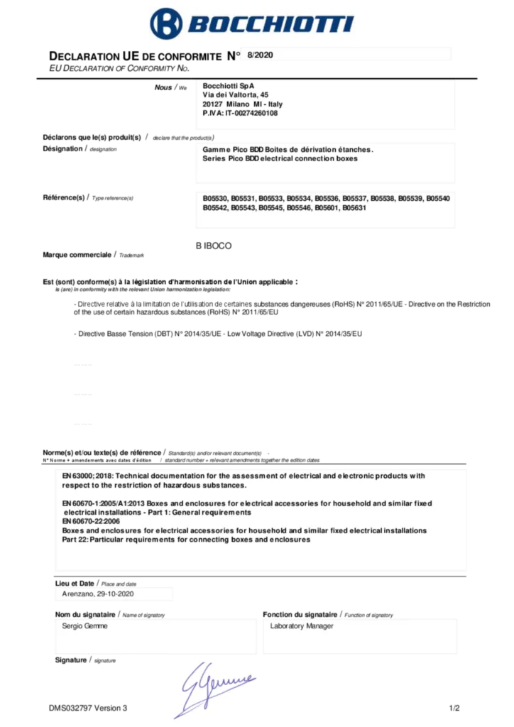 Image Déclaration de conformité International 2020-10-29 | Hager France