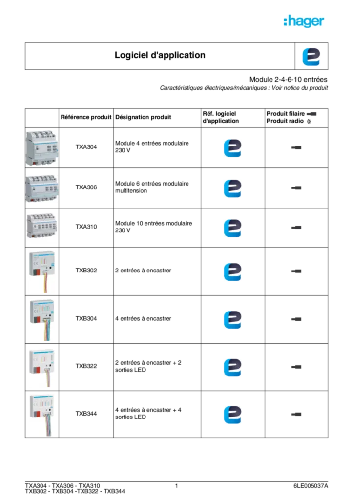 Image Descriptif d'application Easy du TXA304_TXA306_TXA310_TXB302_TXB304_TXB322_TXB344 | Hager France