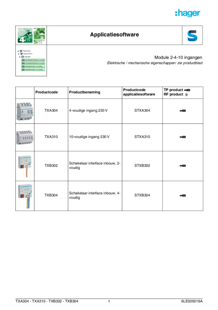 Image Descriptif d'application ETS du TXA304_TXA310_TXB302_TXB304 | Hager Belgique