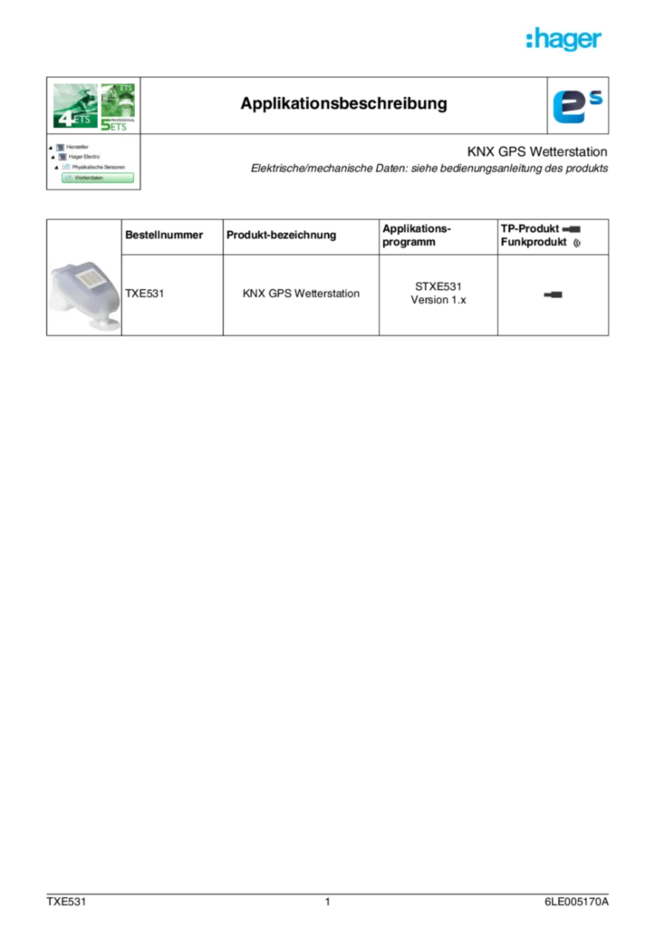 Bild ETS-Easy Applikationsbeschreibung für TXE531 | Hager Deutschland