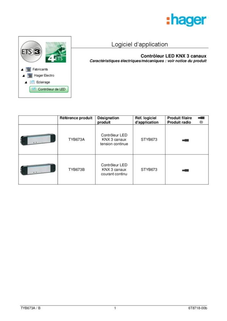 Image Descriptif d'application ETS du TYB673A_B | Hager France