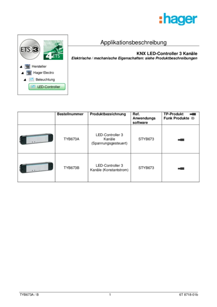 Bild Applikationsbeschreibung ETS für TYB673A_B - LED Dimmer KNX (DE, Vers. 6T 8718-01b) | Hager Deutschland