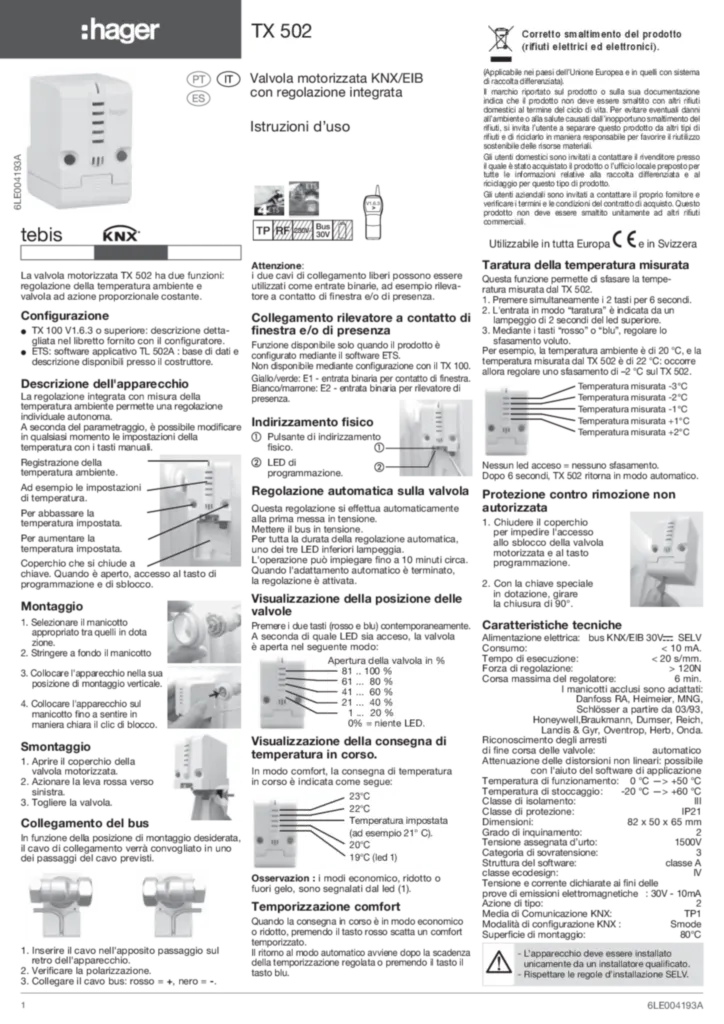 Immagine Manuale di installazione es-ES, it-IT, pt-PT 2017-09-18 | Hager Italia