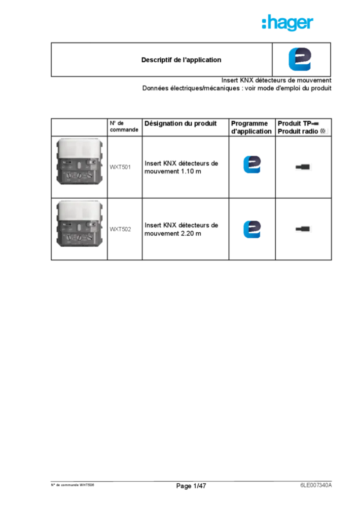 Image Description de l'application ETS détecteur de mouvement KNX  V1.0 (FR, 2020-03), easy link | Hager France