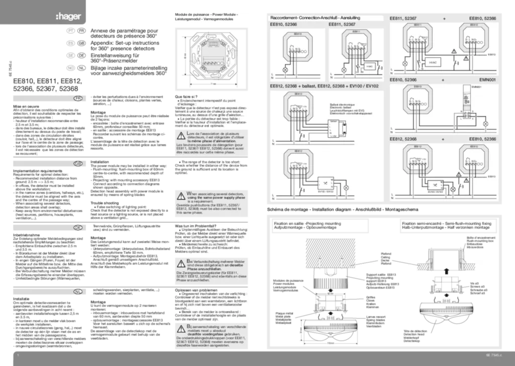 Image Annexe Detecteur de presence 360 deg EE810, 52366, EE811,52367 EE812, 52368 | Hager France