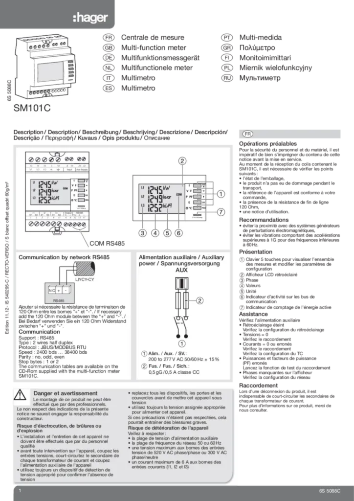 Image Notice SM101C FR_GB_DE_NL_IT_ES_PT_GR_FI_PL_RU | Hager Belgique