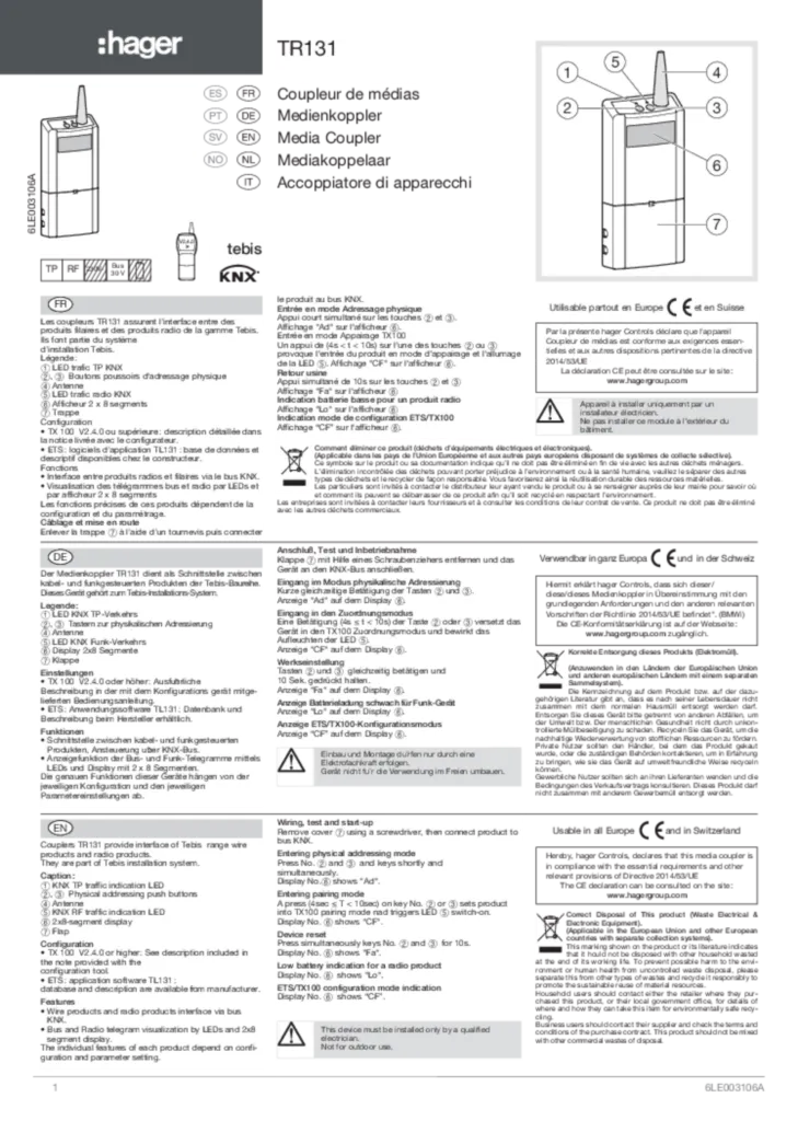 Image NOTICE Coupleur de médias | Hager Belgique