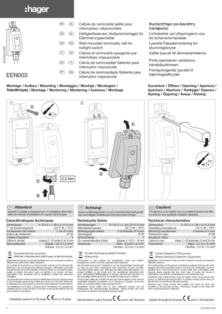 Image Cellule de luminosité saillie pour interrupteur crépusculaire EEN100/101 | Hager Suisse