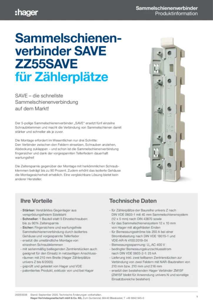 Bild Sammelschienenverbinder SAVE ZZ55SAVE | Hager Deutschland