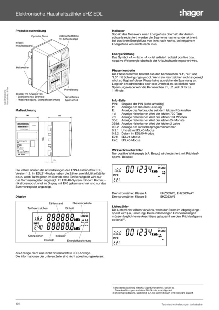 Bild Technischer Anhang - elektronische Haushaltszähler eHZ | Hager Deutschland