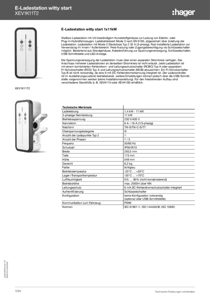 Bild Technischer Anhang - Ladestation für Elektromobilität | Hager Deutschland
