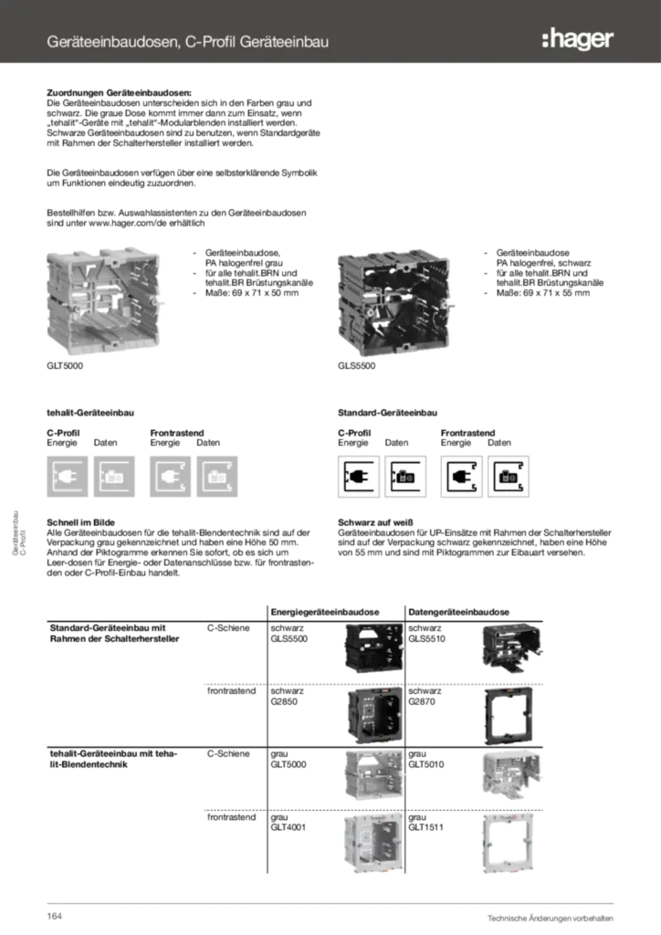Bild Technischer Anhang - Geräteeinbau C-Profil | Hager Deutschland