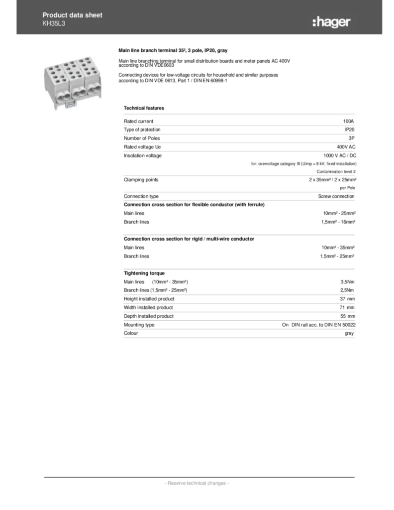 Bild Datasheet KH35L3 | Hager Deutschland