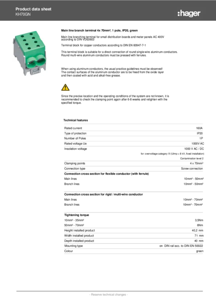 Bild Datasheet KH70G | Hager Deutschland