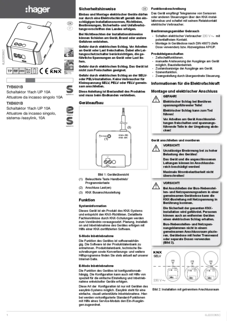 Immagine Manuale di installazione de-DE, it-IT 2019-11-12 | Hager Italia