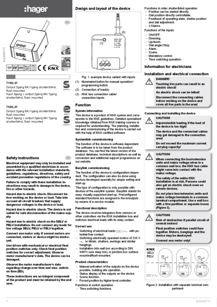 Zdjęcie Instrukcja montażu en-GB 2019-11-08 | Hager Polska