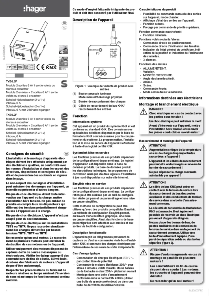 Afbeelding Installatiehandleiding fr-FR, nl-NL 2019-11-08 | Hager Belgium