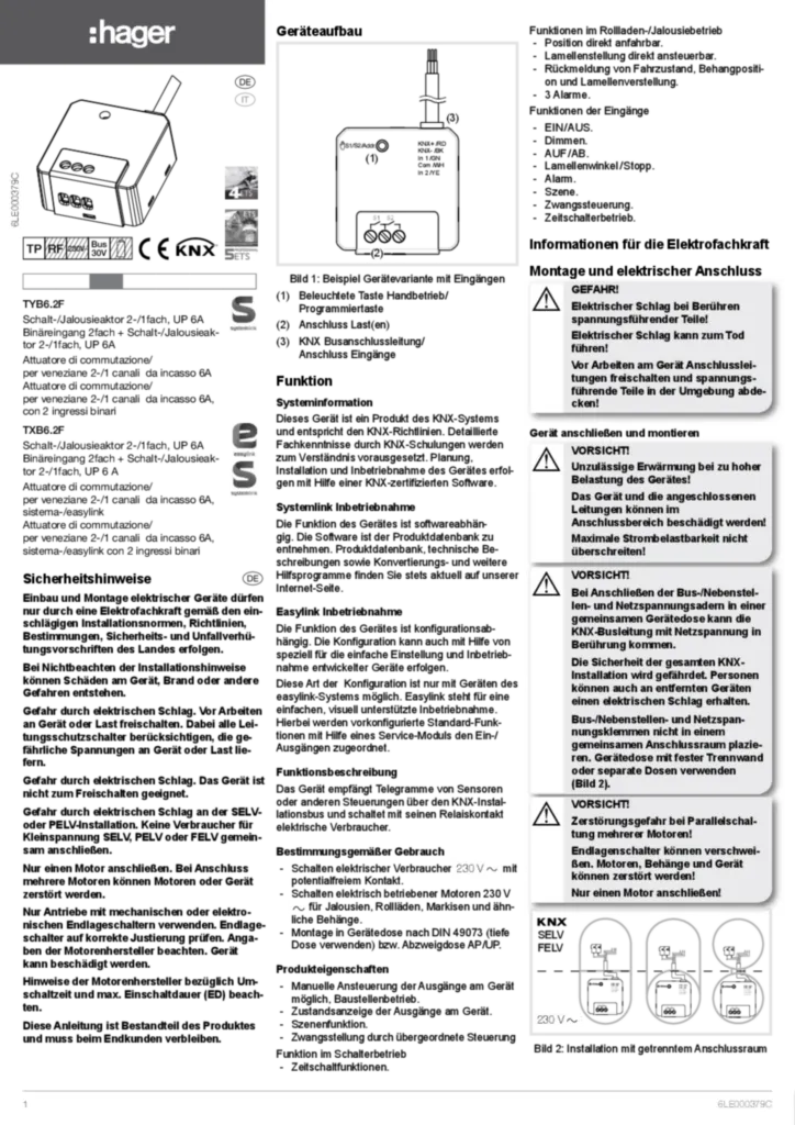 Immagine Manuale di installazione de-DE, it-IT 2019-11-08 | Hager Italia