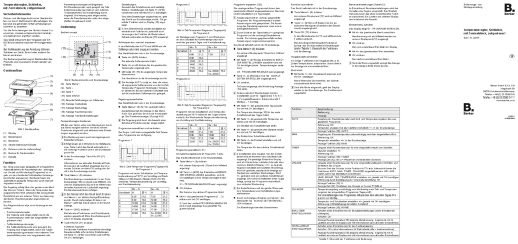 Bild Bedienungs- und Montageanleitung für 2044xx - Temperaturregler, Schließer, mit Zentralstück (DE, Stand: 03.2014) | Hager Deutschland