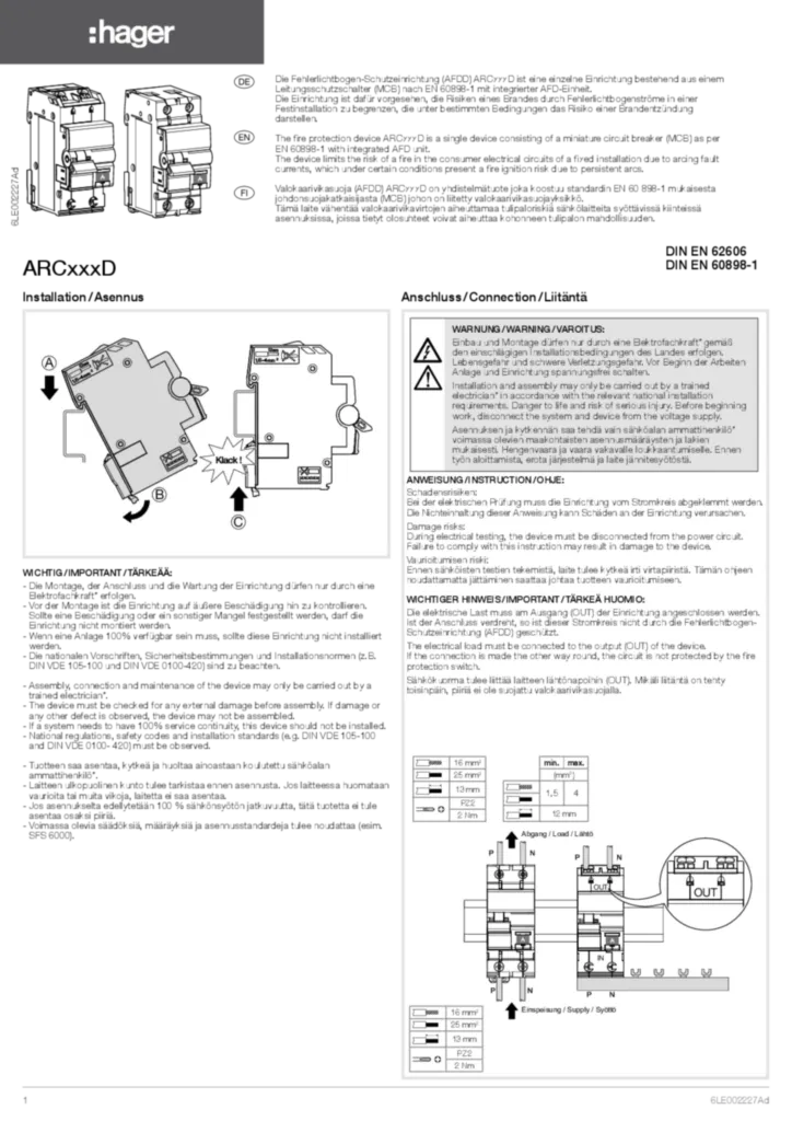 Afbeelding Installatiehandleiding en-GB, fi-FI, de-DE 2019-05-02 | Hager Nederland