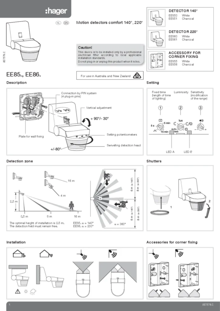 Image Détecteurs de mouvement confort 140°, 220° | Hager Suisse