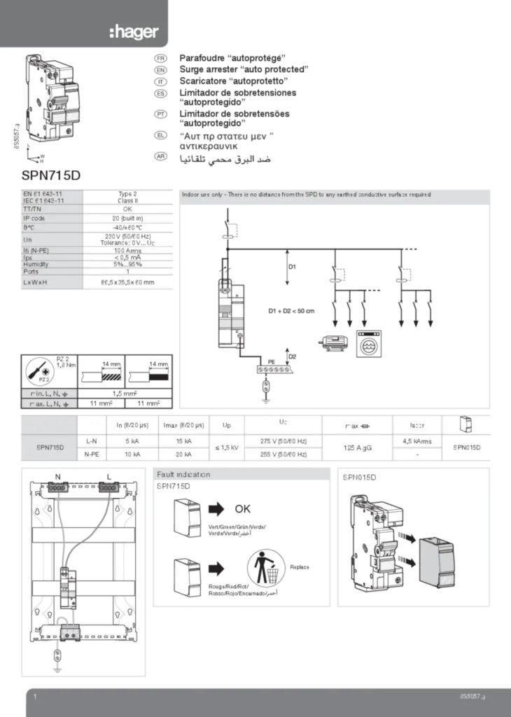 Image Notice parafoudre auto protégé SPN 715D | Hager France