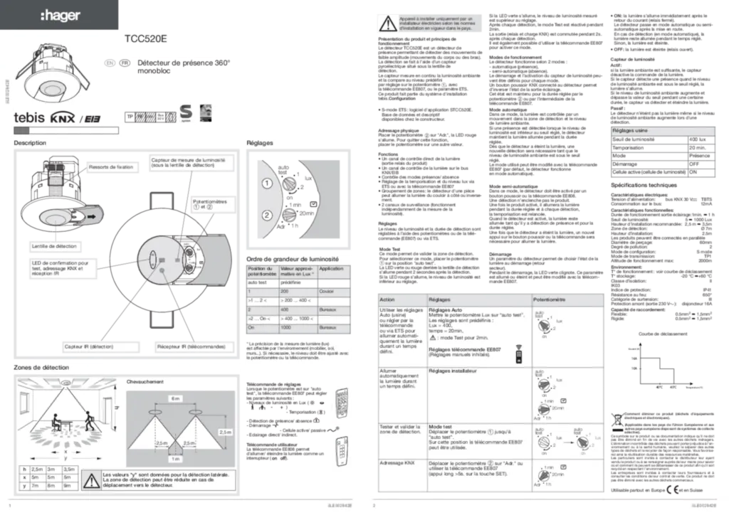 Image Notice pour détecteur de presence TCC520E | Hager France