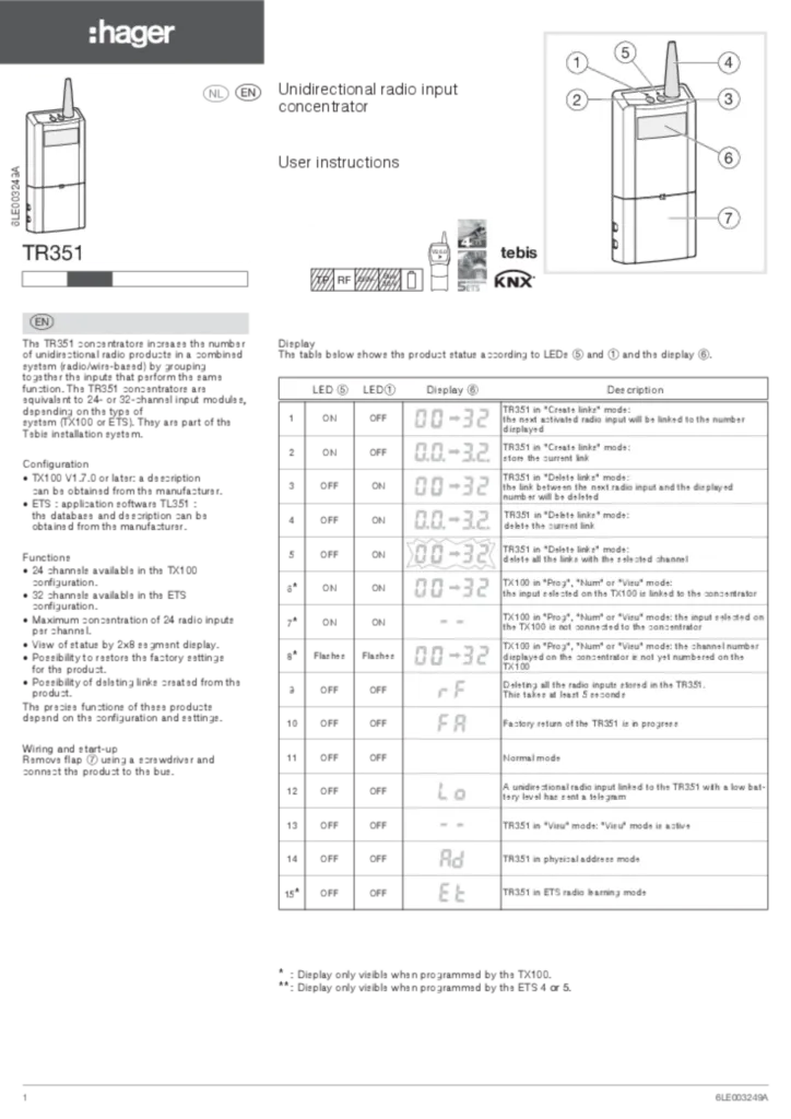 Image NOTICE TR351A/B EN-NL | Hager Suisse