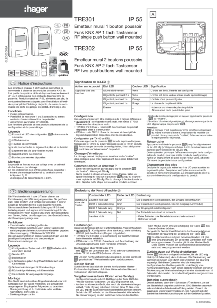 Immagine Manuale di installazione en-GB, fr-FR, de-DE, it-IT, nl-NL, pl-PL 2010-10-08 | Hager Italia