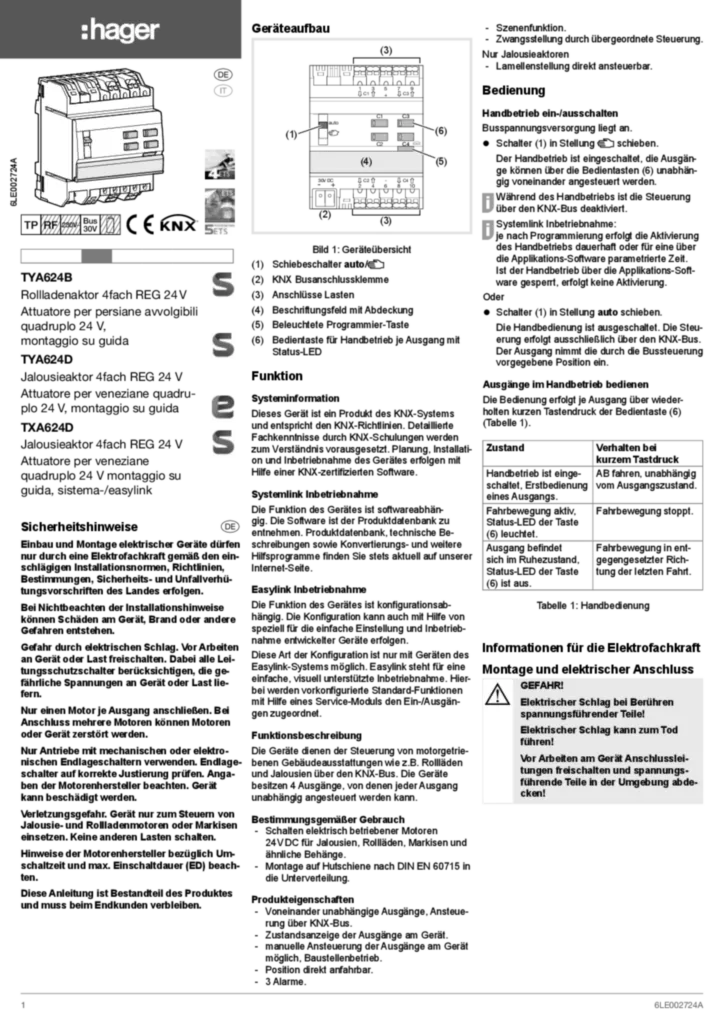 Immagine Manuale di installazione de-DE, it-IT 2017-07-05 | Hager Italia