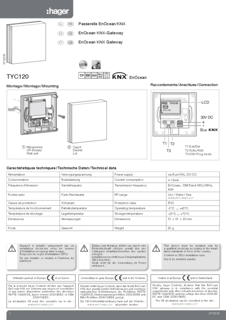 Image Passerelle Enocean KNX TYC120 | Hager France