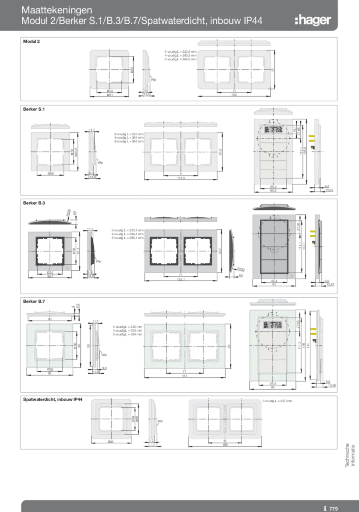 Afbeelding Maattekeningen Berker designseries | Hager Belgium